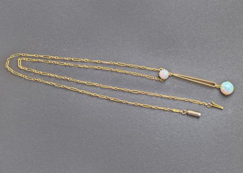 ANTIQUE OPAL NECKLACE 15CT GOLD ART DECO LAVALIERE PENDANT CA 192030S WITH BOX - ADDITIONAL PHOTO 5
