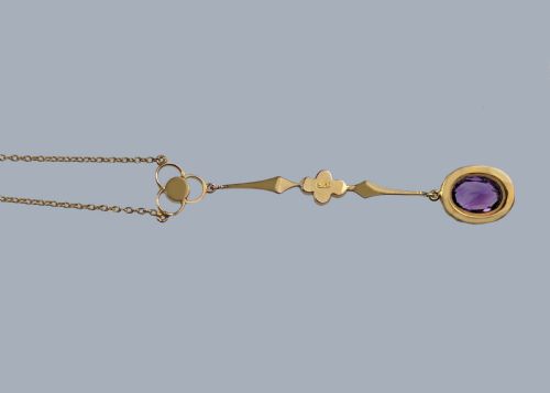 EDWARDIAN AMETHYST AND PEARL NECKLACE 9CT GOLD ANTIQUE DROP LAVALIERE PENDANT - ADDITIONAL PHOTO 2
