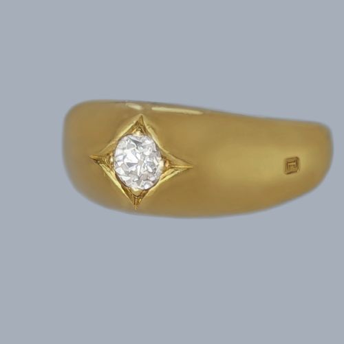 VICTORIAN SOLITAIRE DIAMOND GYPSY RING SINGLE STONE ENGAGEMENT RING LONDON 1886 - ADDITIONAL PHOTO 1