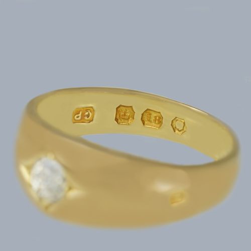 VICTORIAN SOLITAIRE DIAMOND GYPSY RING SINGLE STONE ENGAGEMENT RING LONDON 1886 - ADDITIONAL PHOTO 3