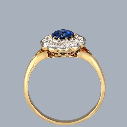 EDWARDIAN SAPPHIRE AND DIAMOND CLUSTER RING 18CT GOLD ANTIQUE FLOWERHEAD RING - ADDITIONAL PHOTO 6