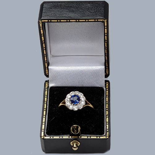 EDWARDIAN SAPPHIRE AND DIAMOND CLUSTER RING 18CT GOLD ANTIQUE FLOWERHEAD RING - ADDITIONAL PHOTO 10