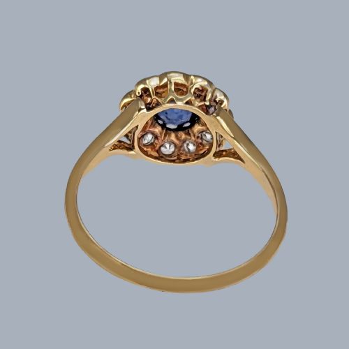 EDWARDIAN SAPPHIRE AND DIAMOND CLUSTER RING 18CT GOLD ANTIQUE FLOWERHEAD RING - ADDITIONAL PHOTO 11