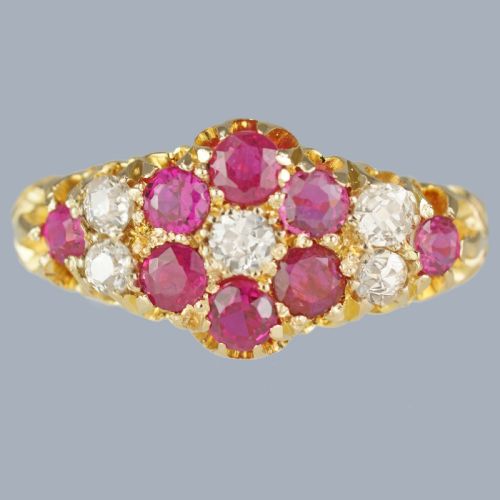 18ct gold antique ruby diamond ring vintage cluster ring hallmarked chester 1912 - CATEGORY: ANTIQUE JEWELLERY - DATED 1910