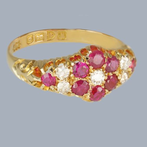 18CT GOLD ANTIQUE RUBY DIAMOND RING VINTAGE CLUSTER RING HALLMARKED CHESTER 1912 - ADDITIONAL PHOTO 1