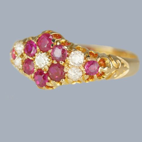 18CT GOLD ANTIQUE RUBY DIAMOND RING VINTAGE CLUSTER RING HALLMARKED CHESTER 1912 - ADDITIONAL PHOTO 2