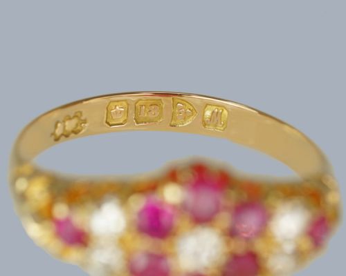 18CT GOLD ANTIQUE RUBY DIAMOND RING VINTAGE CLUSTER RING HALLMARKED CHESTER 1912 - ADDITIONAL PHOTO 3