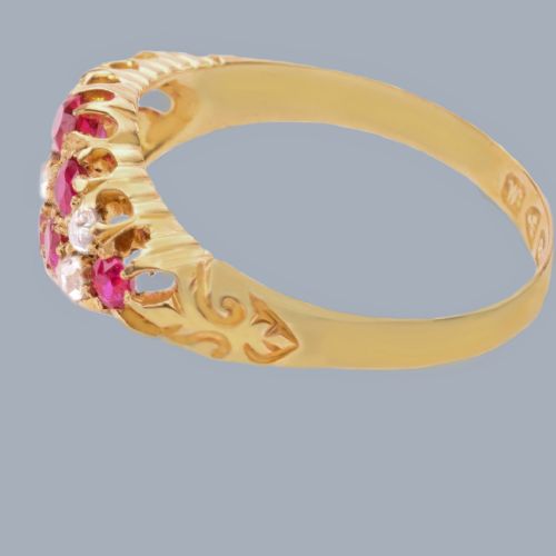 18CT GOLD ANTIQUE RUBY DIAMOND RING VINTAGE CLUSTER RING HALLMARKED CHESTER 1912 - ADDITIONAL PHOTO 4