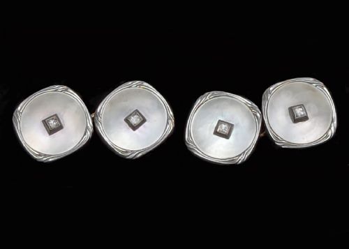 EDWARDIAN MOTHER OF PEARL DIAMOND CUFFLINKS 18CT GOLD AND PLATINUM ANTIQUE CUFFLINKS - ADDITIONAL PHOTO 2
