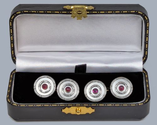 ART DECO MOTHER OF PEARL AND RUBY CUFFLINKS 9CT GOLD PLATINUM ANTIQUE CUFFLINKS - ADDITIONAL PHOTO 3