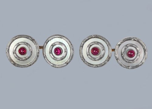 ART DECO MOTHER OF PEARL AND RUBY CUFFLINKS 9CT GOLD PLATINUM ANTIQUE CUFFLINKS - ADDITIONAL PHOTO 4