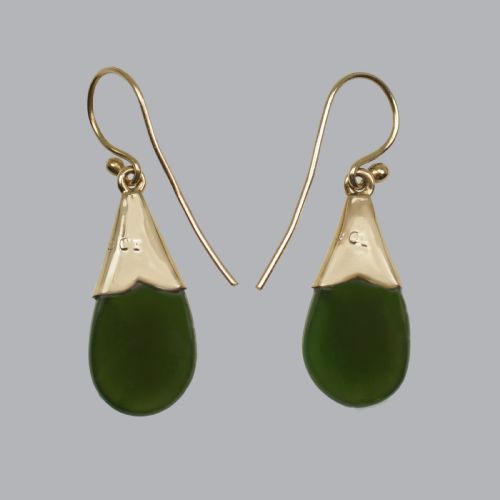 VICTORIAN NEPHRITE DROP EARRINGS 9CT GOLD DANGLE EARRINGS ANTIQUE JADE EARRINGS - ADDITIONAL PHOTO 1