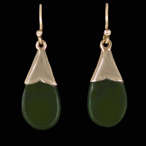 VICTORIAN NEPHRITE DROP EARRINGS 9CT GOLD DANGLE EARRINGS ANTIQUE JADE EARRINGS - ADDITIONAL PHOTO 2