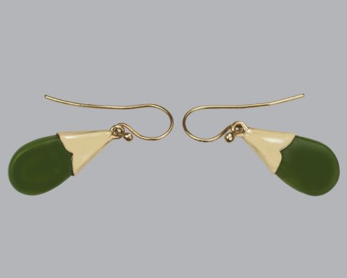 VICTORIAN NEPHRITE DROP EARRINGS 9CT GOLD DANGLE EARRINGS ANTIQUE JADE EARRINGS - ADDITIONAL PHOTO 3