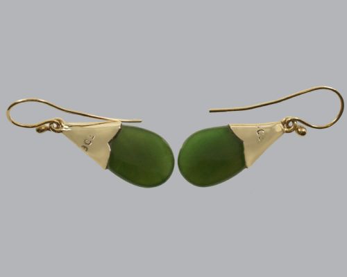 VICTORIAN NEPHRITE DROP EARRINGS 9CT GOLD DANGLE EARRINGS ANTIQUE JADE EARRINGS - ADDITIONAL PHOTO 4