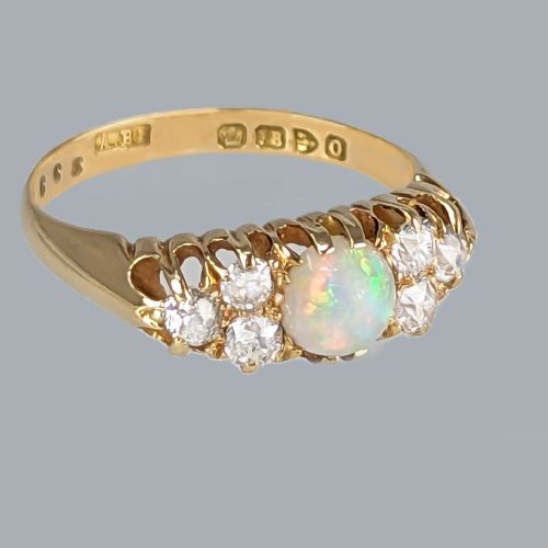 VICTORIAN OPAL AND DIAMOND RING 18CT GOLD HALLMARKED CHESTER 1897 ANTIQUE RING - ADDITIONAL PHOTO 2