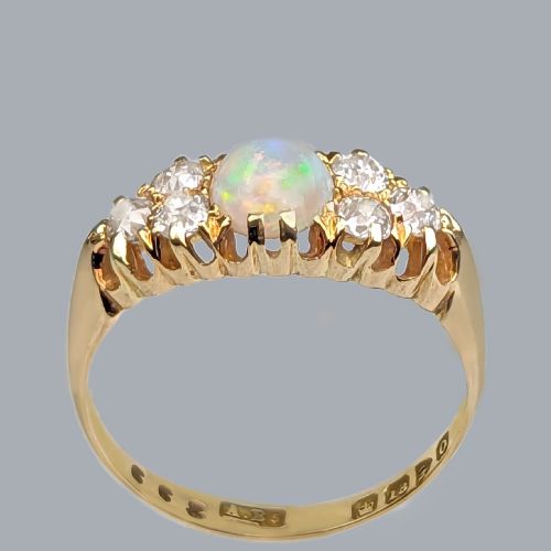 VICTORIAN OPAL AND DIAMOND RING 18CT GOLD HALLMARKED CHESTER 1897 ANTIQUE RING - ADDITIONAL PHOTO 3