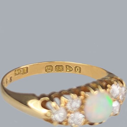 VICTORIAN OPAL AND DIAMOND RING 18CT GOLD HALLMARKED CHESTER 1897 ANTIQUE RING - ADDITIONAL PHOTO 4