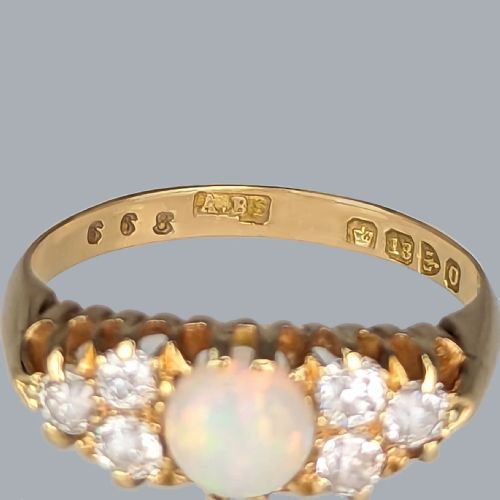 VICTORIAN OPAL AND DIAMOND RING 18CT GOLD HALLMARKED CHESTER 1897 ANTIQUE RING - ADDITIONAL PHOTO 5
