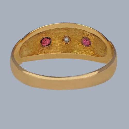 ANTIQUE RUBY AND DIAMOND RING 18CT GOLD EDWARDIAN GYPSY TRILOGY RING CHESTER 1908 - ADDITIONAL PHOTO 6