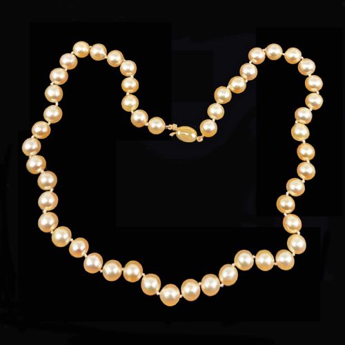 vintage pearl necklace creampink with gem report salt water 18ct clasp single strand - CATEGORY: ANTIQUE JEWELLERY - DATED 1960