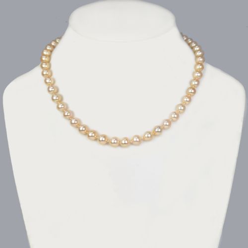 VINTAGE PEARL NECKLACE CREAMPINK WITH GEM REPORT SALT WATER 18CT CLASP SINGLE STRAND - ADDITIONAL PHOTO 1