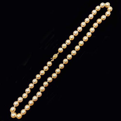 VINTAGE PEARL NECKLACE CREAMPINK WITH GEM REPORT SALT WATER 18CT CLASP SINGLE STRAND - ADDITIONAL PHOTO 2