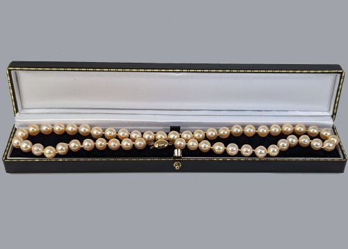 VINTAGE PEARL NECKLACE CREAMPINK WITH GEM REPORT SALT WATER 18CT CLASP SINGLE STRAND - ADDITIONAL PHOTO 3