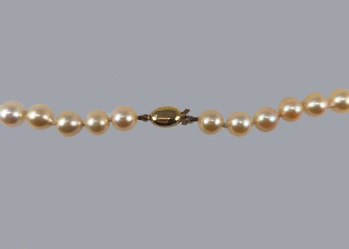 VINTAGE PEARL NECKLACE CREAMPINK WITH GEM REPORT SALT WATER 18CT CLASP SINGLE STRAND - ADDITIONAL PHOTO 6