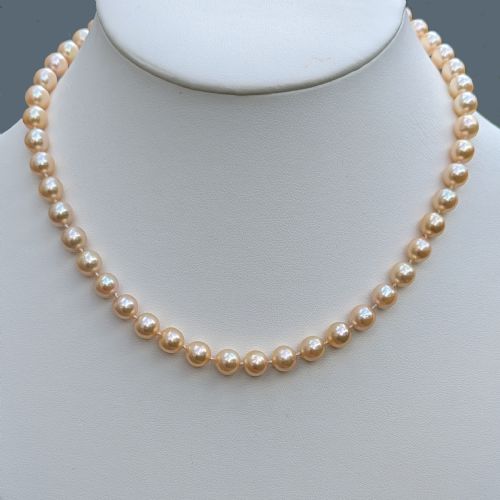 VINTAGE PEARL NECKLACE CREAMPINK WITH GEM REPORT SALT WATER 18CT CLASP SINGLE STRAND - ADDITIONAL PHOTO 7