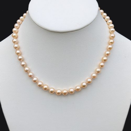 VINTAGE PEARL NECKLACE CREAMPINK WITH GEM REPORT SALT WATER 18CT CLASP SINGLE STRAND - ADDITIONAL PHOTO 8