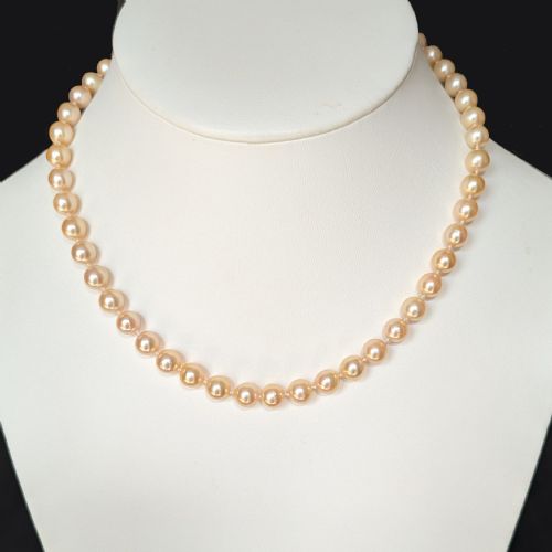 VINTAGE PEARL NECKLACE CREAMPINK WITH GEM REPORT SALT WATER 18CT CLASP SINGLE STRAND - ADDITIONAL PHOTO 9