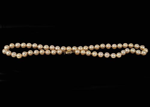 VINTAGE PEARL NECKLACE CREAMPINK WITH GEM REPORT SALT WATER 18CT CLASP SINGLE STRAND - ADDITIONAL PHOTO 11