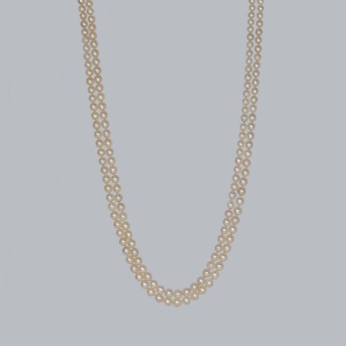 SINGLE STRAND VERY LONG PEARL NECKLACE 54 VINTAGE 1960S TRIPLE DOUBLE SAUTOIR - ADDITIONAL PHOTO 1