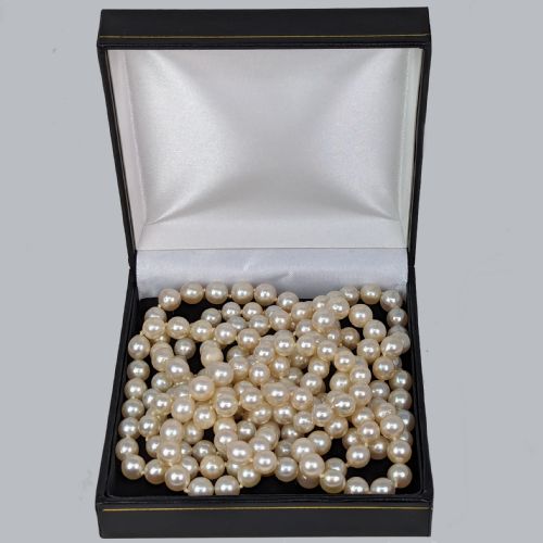 SINGLE STRAND VERY LONG PEARL NECKLACE 54 VINTAGE 1960S TRIPLE DOUBLE SAUTOIR - ADDITIONAL PHOTO 7