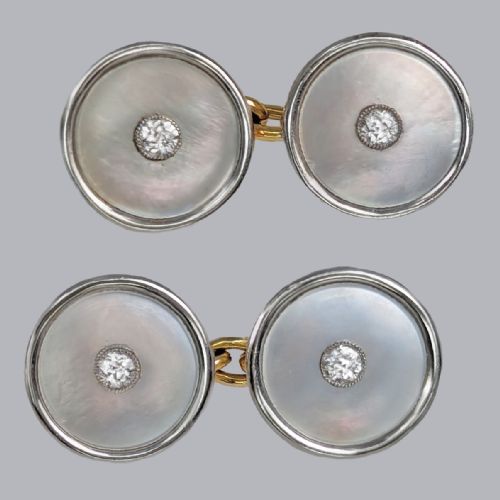 victorian mother of pearl old cut diamond cufflinks 18ct gold antique cufflinks - CATEGORY: ANTIQUE JEWELLERY - DATED VICTORIAN