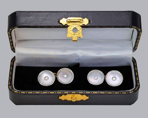 VICTORIAN MOTHER OF PEARL OLD CUT DIAMOND CUFFLINKS 18CT GOLD ANTIQUE CUFFLINKS - ADDITIONAL PHOTO 1
