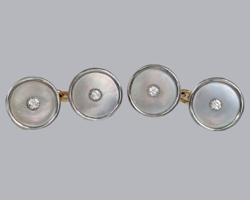 VICTORIAN MOTHER OF PEARL OLD CUT DIAMOND CUFFLINKS 18CT GOLD ANTIQUE CUFFLINKS - ADDITIONAL PHOTO 2