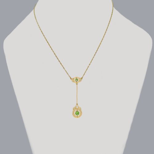 ART NOUVEAU PERIDOT NECKLACE 9CT GOLD ANTIQUE EDWARDIAN DROP PENDANT CIRCA 1905 - ADDITIONAL PHOTO 1