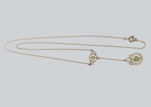 ART NOUVEAU PERIDOT NECKLACE 9CT GOLD ANTIQUE EDWARDIAN DROP PENDANT CIRCA 1905 - ADDITIONAL PHOTO 2