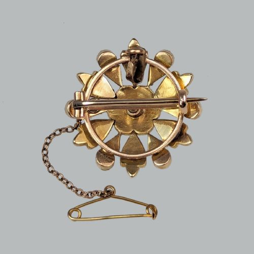 VICTORIAN PEARL PENDANT BROOCH 9CT GOLD FLOWERHEAD WITH CHAIN ANTIQUE CIRCA 1880 - ADDITIONAL PHOTO 3