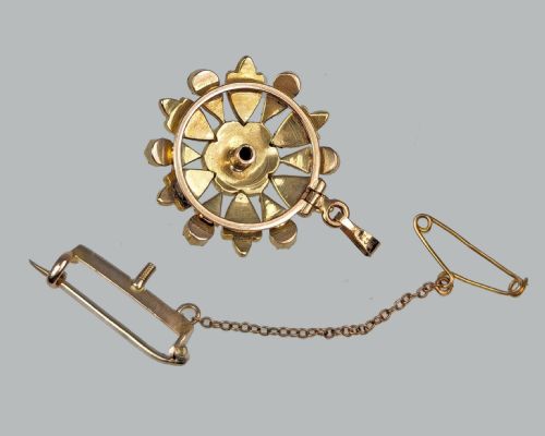 VICTORIAN PEARL PENDANT BROOCH 9CT GOLD FLOWERHEAD WITH CHAIN ANTIQUE CIRCA 1880 - ADDITIONAL PHOTO 4