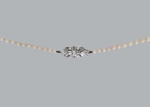 ART DECO PEARL NECKLACE DIAMOND CLASP WITH GEM LAB CERTIFICATE SINGLE STRAND - ADDITIONAL PHOTO 2