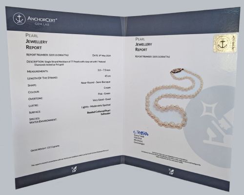 ART DECO PEARL NECKLACE DIAMOND CLASP WITH GEM LAB CERTIFICATE SINGLE STRAND - ADDITIONAL PHOTO 3