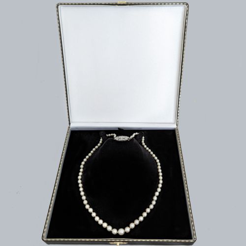 ART DECO PEARL NECKLACE DIAMOND CLASP WITH GEM LAB CERTIFICATE SINGLE STRAND - ADDITIONAL PHOTO 5