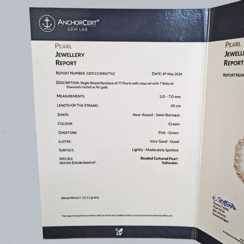 ART DECO PEARL NECKLACE DIAMOND CLASP WITH GEM LAB CERTIFICATE SINGLE STRAND - ADDITIONAL PHOTO 7