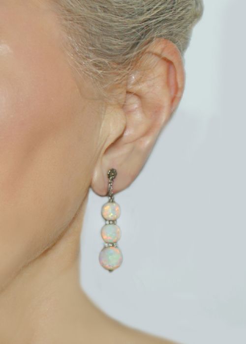 ANTIQUE OPAL AND ROCK CRYSTAL DROP EARRINGS GOLD SILVER DANGLE PENDANT EARRINGS - ADDITIONAL PHOTO 5