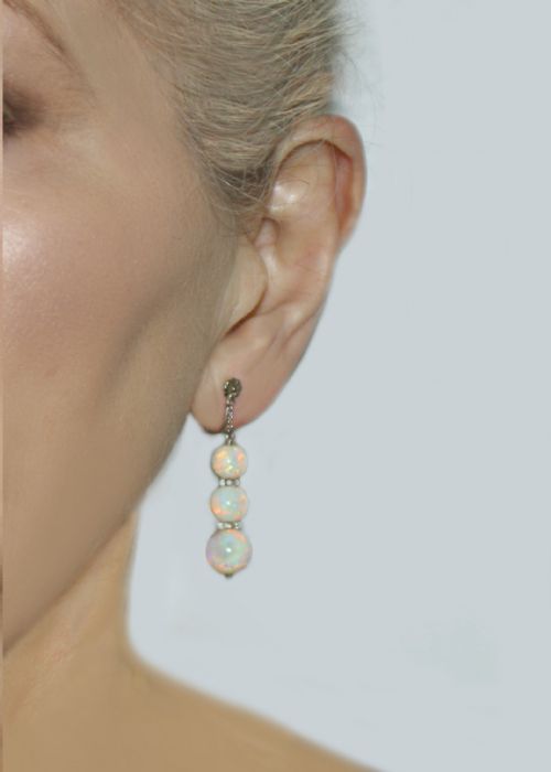 ANTIQUE OPAL AND ROCK CRYSTAL DROP EARRINGS GOLD SILVER DANGLE PENDANT EARRINGS - ADDITIONAL PHOTO 6