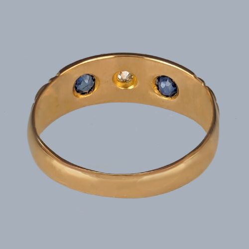 18CT GOLD VICTORIAN SAPPHIRE DIAMOND TRILOGY RING ANTIQUE BIRMINGHAM 1897 - ADDITIONAL PHOTO 6