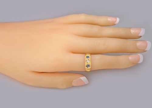 18CT GOLD VICTORIAN SAPPHIRE DIAMOND TRILOGY RING ANTIQUE BIRMINGHAM 1897 - ADDITIONAL PHOTO 7